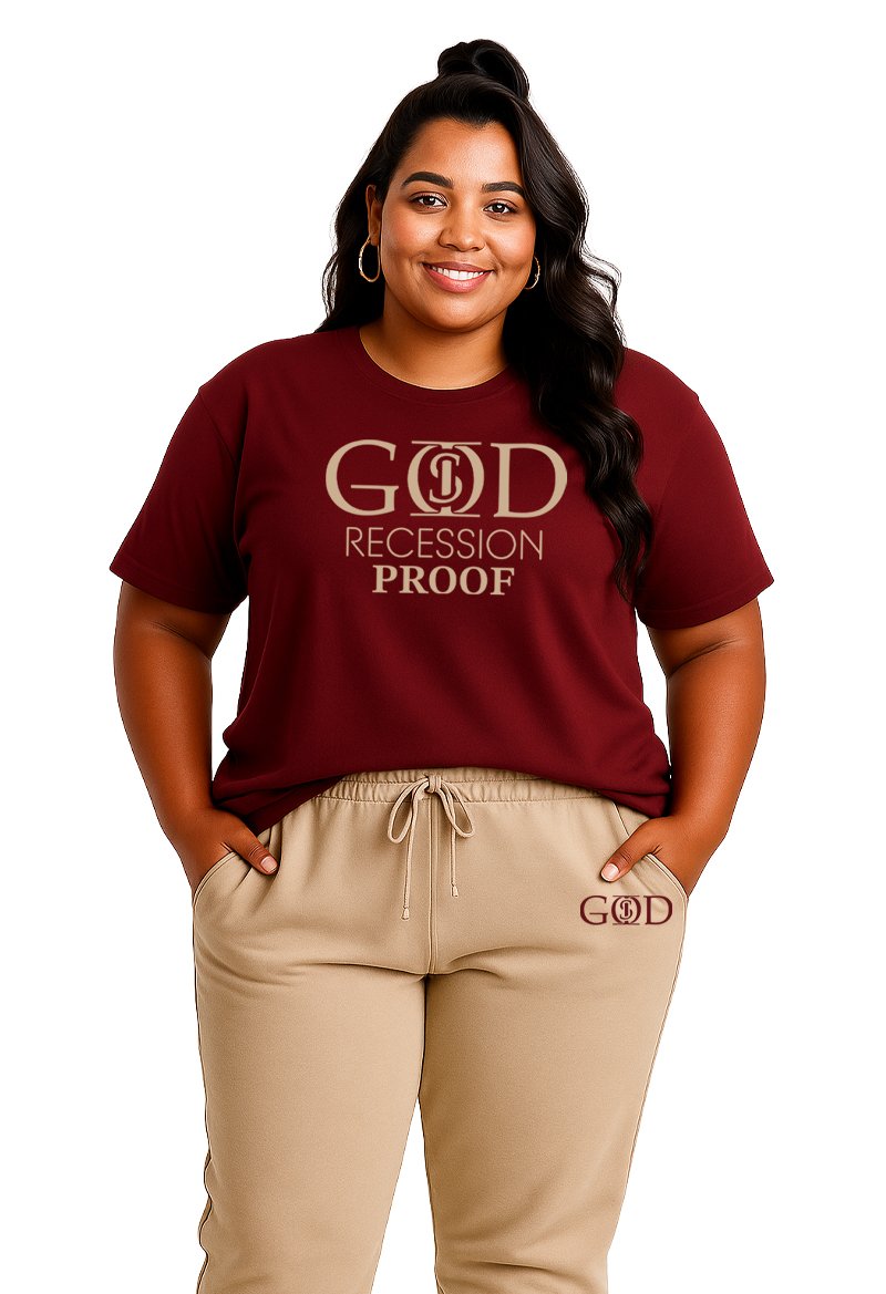 God Is "Recession Proof" - Burgundy T-Shirt